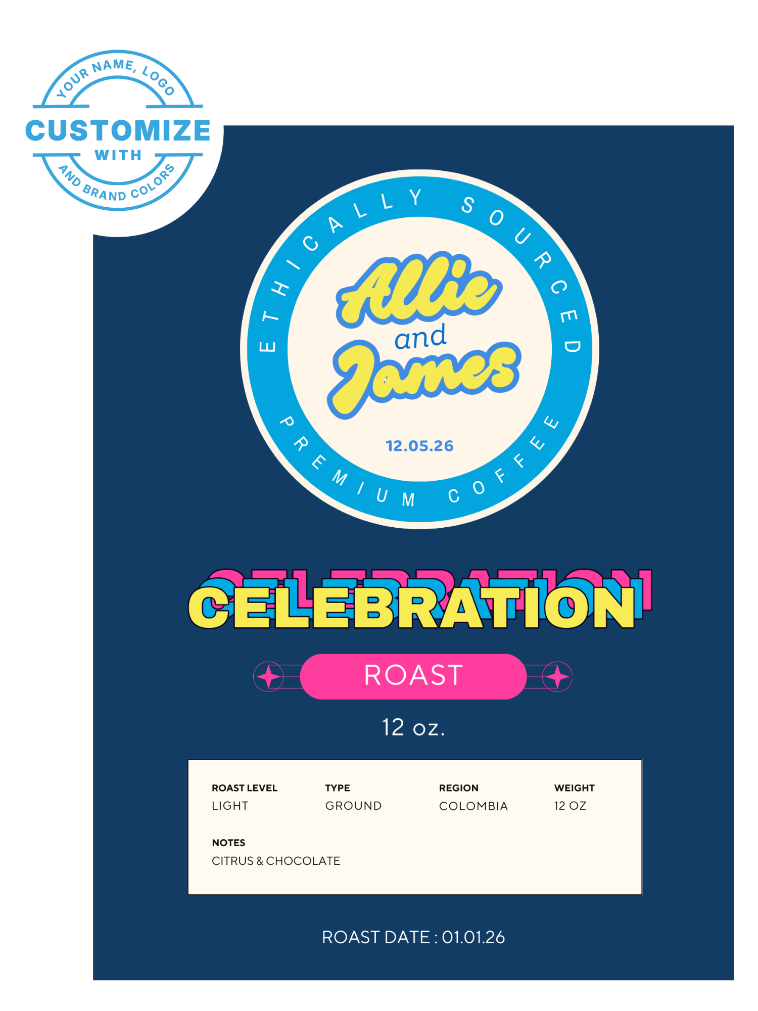 Custom Wedding Coffee, 12 oz. Bags (Choose Your Options)