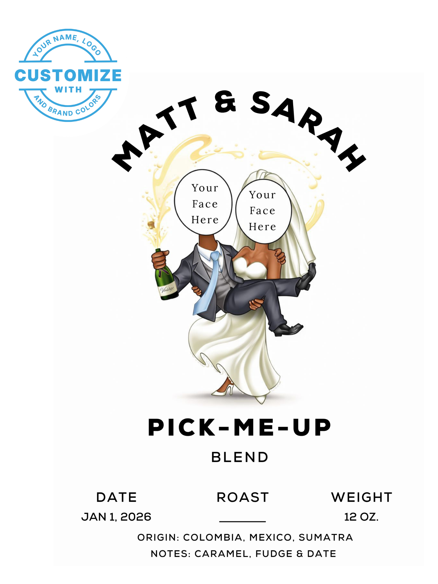 Custom Wedding Coffee, 12 oz. Bags (Choose Your Options)